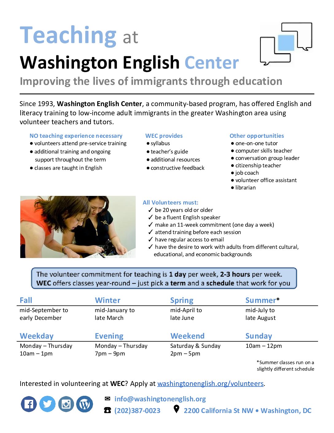 WEC One Pager Washington English Center
